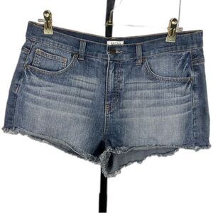 Mudd Y2K Jean Shorts Womens Jr 15 Blue Mid Rise Stretch Frayed Hem Denim Vintage